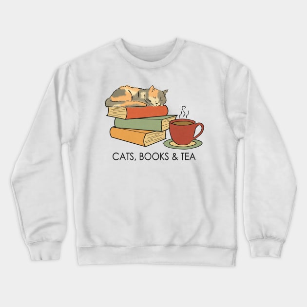 Cats, Books & Tea Crewneck Sweatshirt by SandiTyche